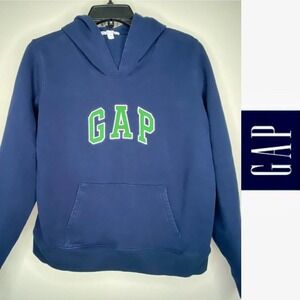 The Gap Long Sleeve Blue and Green Sweatshirt with Hoodie. Graphic on front